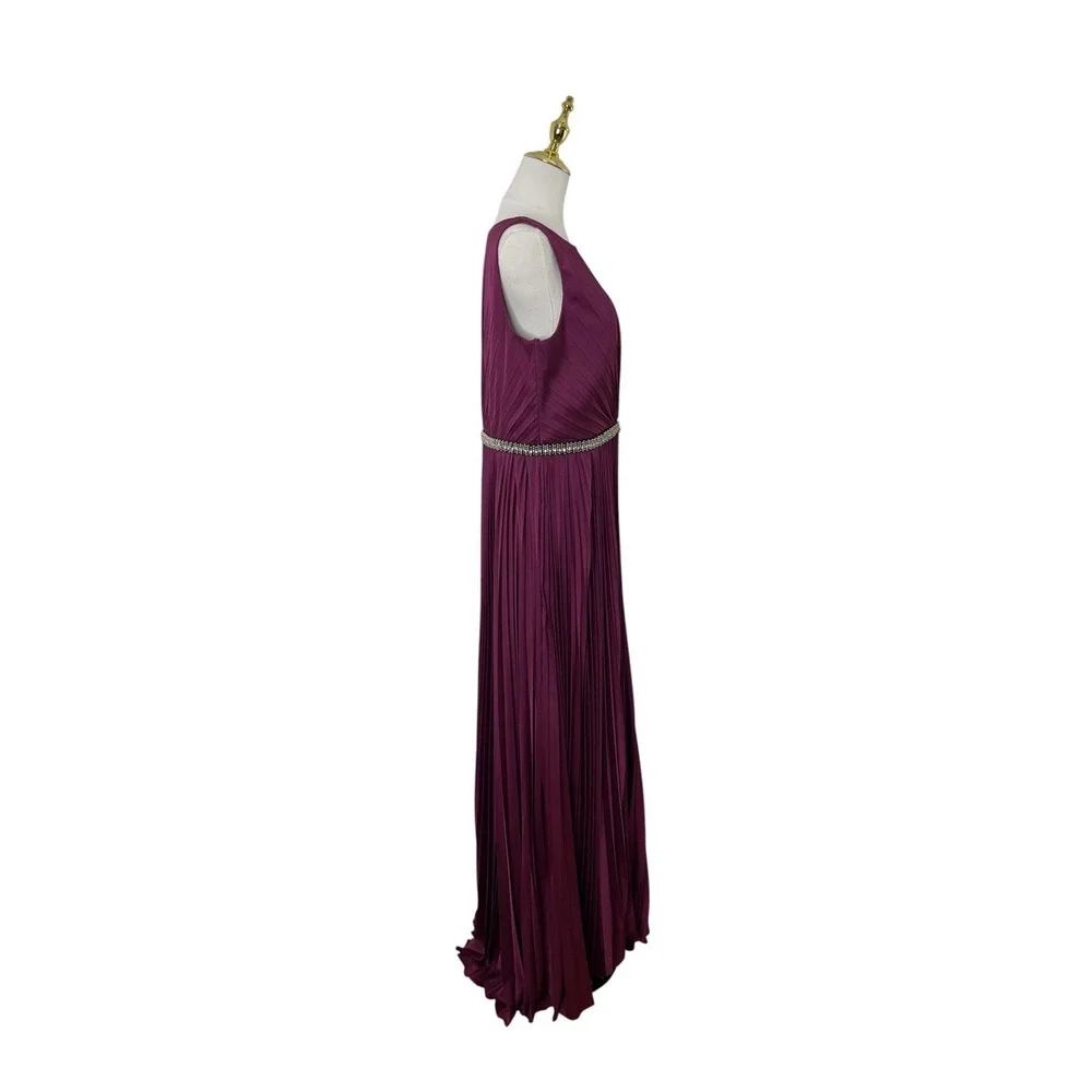 Mac Duggal 26610 Berry Satin Pleated Rhinestone Waist Gown Size 12 $458